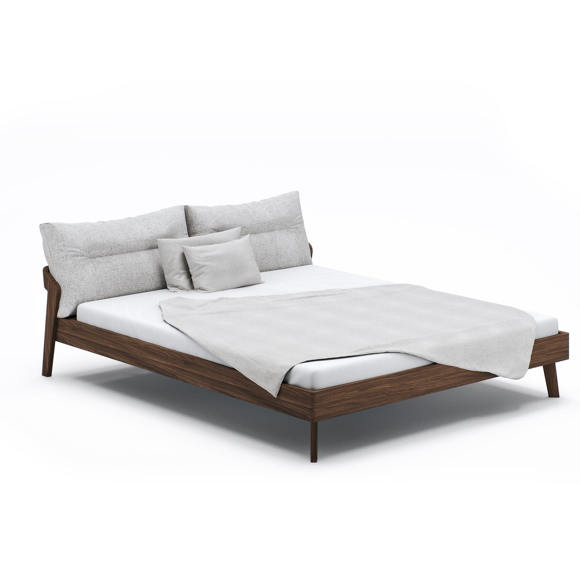 AINO Designer Massivholzbett aus Nussbaum mit Kissen