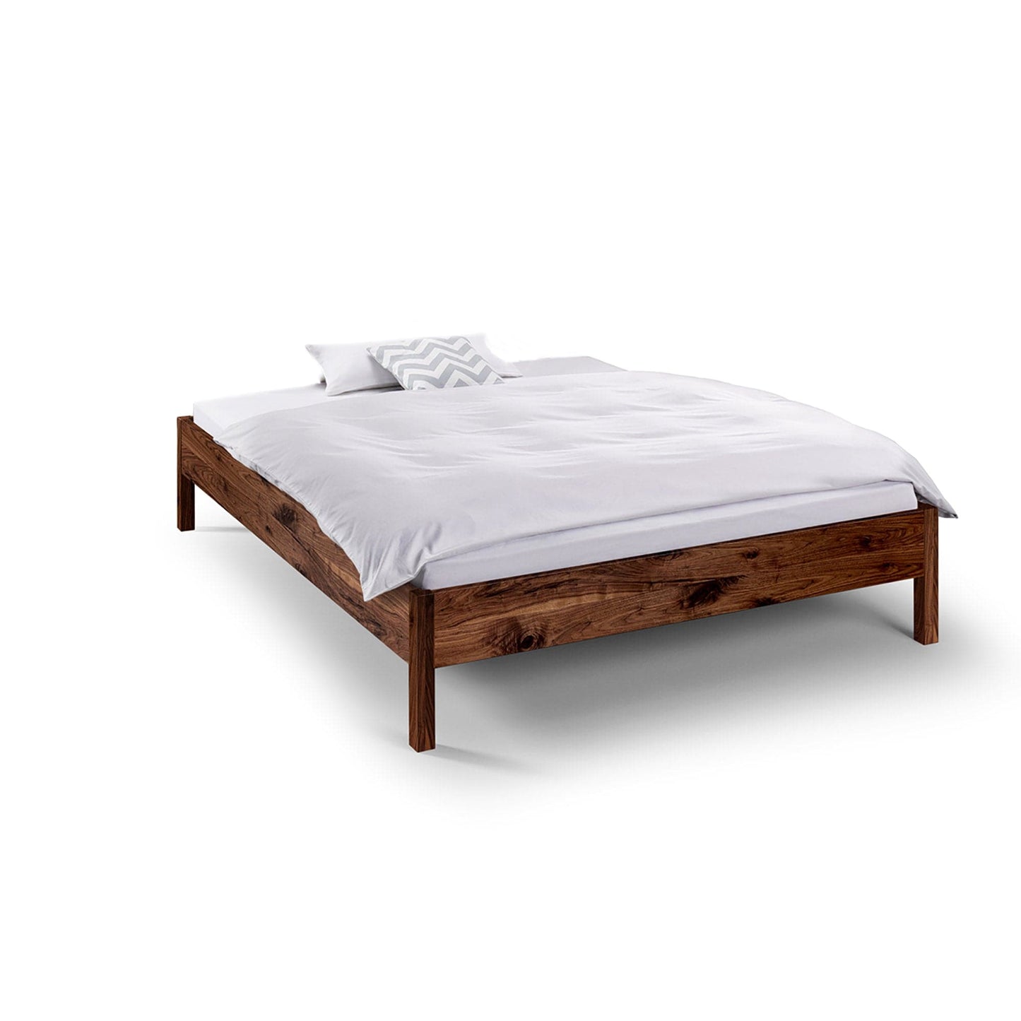 Bett BASIC Massivholzbett aus Wildnuss ohne Lehne