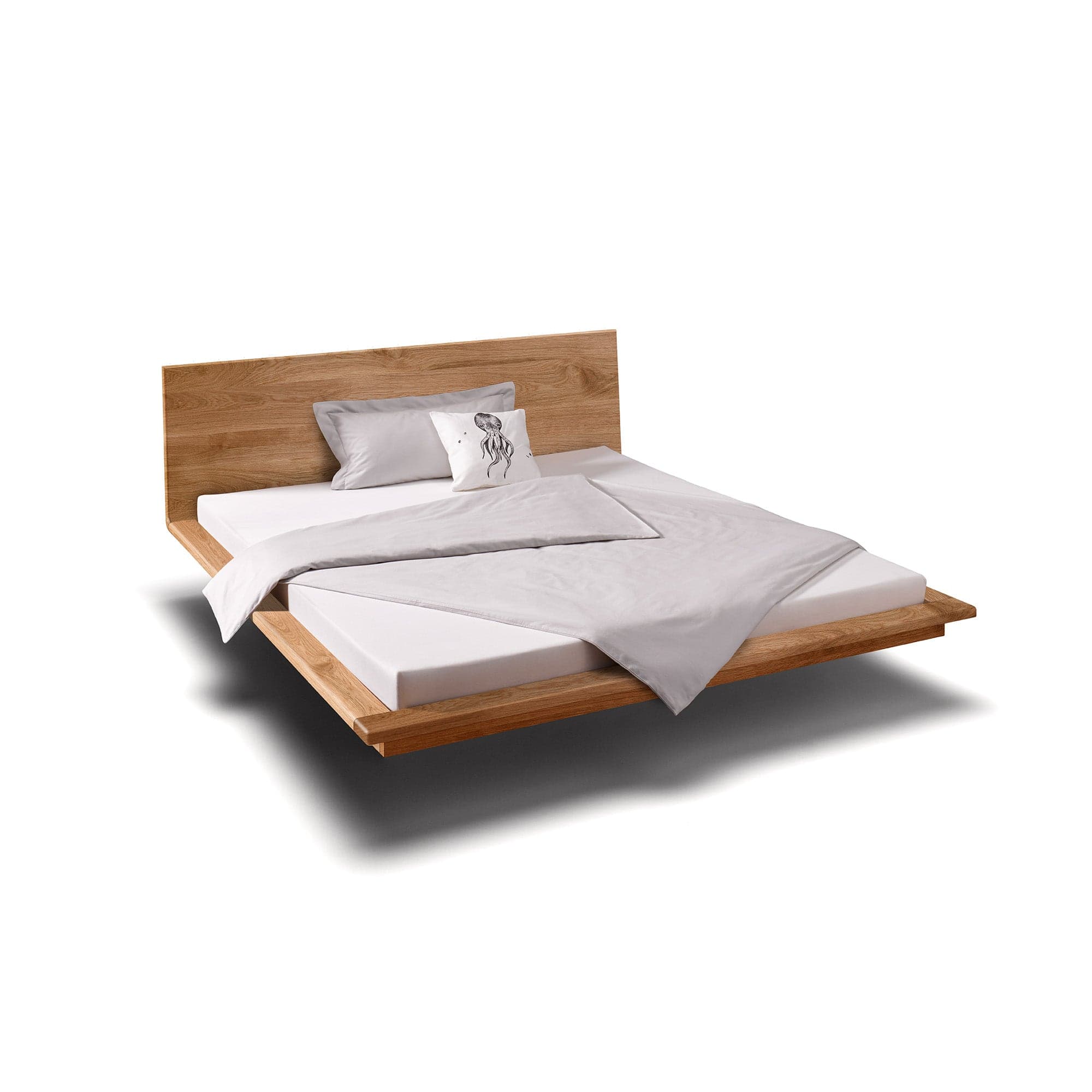 Eines unserer schwebenden Betten aus massiver Eiche, in modernem Design