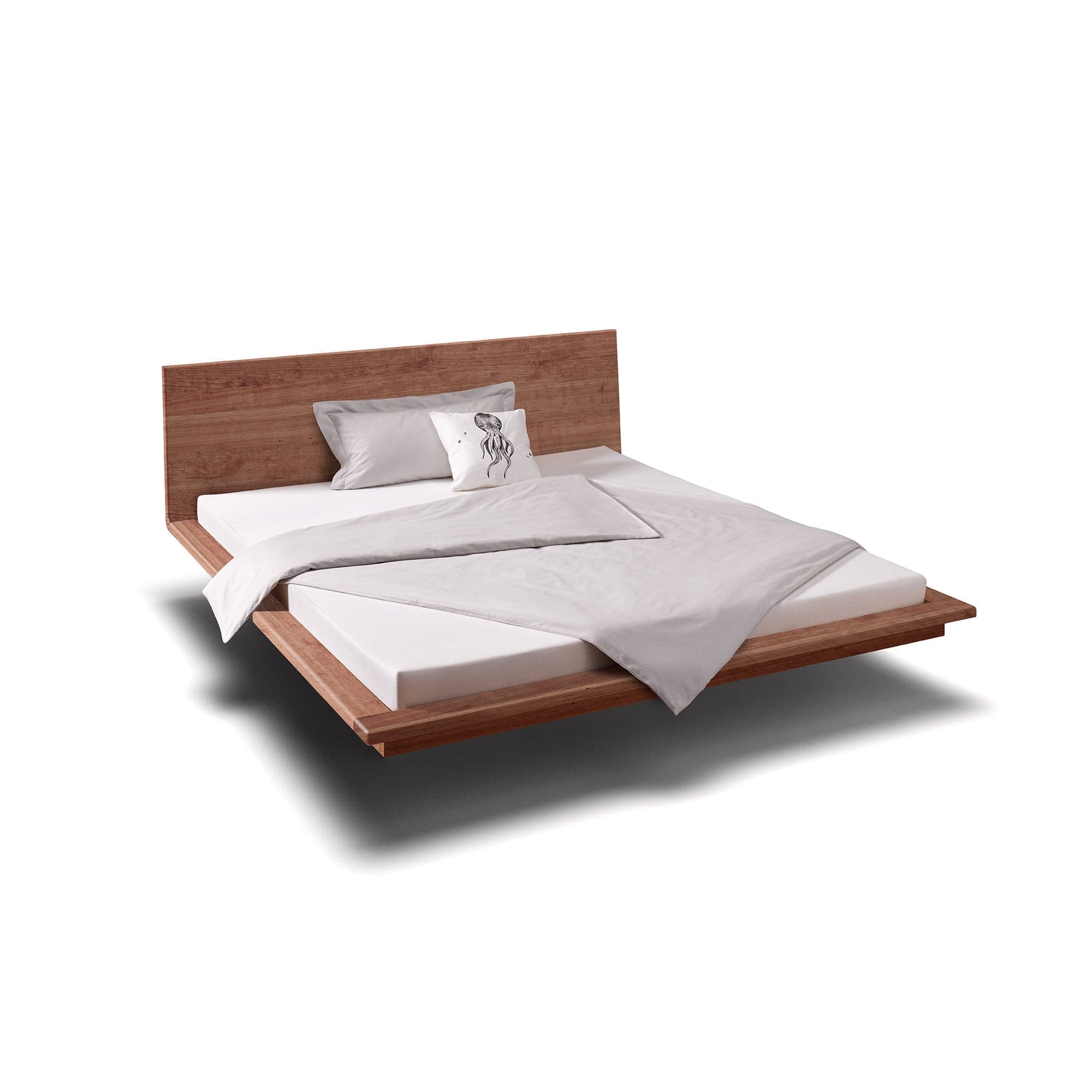 Bett MATIS schwebend: Eines unserer schwebenden Betten aus Kirschbaum Naturholz, in modernem Futonstil Design