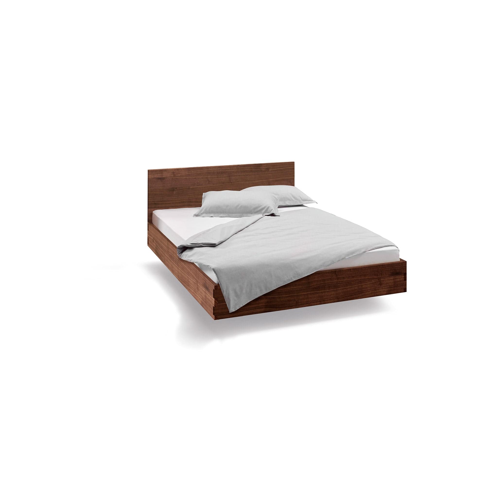 NAP, Schwebebett aus Echtholz, hier in Nussbaum 160x200 cm mit hoher Rückenehne.