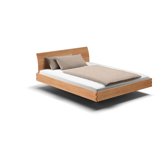 Holzmanufaktur Outlet Bett PADIO Bow Massivholzbett in Kernbuche mit gebogener Rückenlehne 160x200 cm, metallfrei.