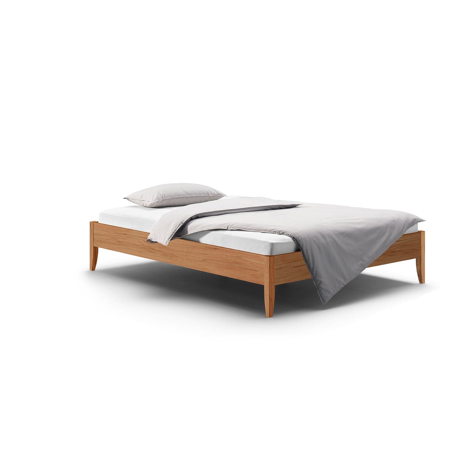 SANJA, eines unserer metallfreien Massivholzbetten im King Size Format, mit biologischer Oberfläche, hier in Kernbuche ohne Einsteck-Rückenlehne.