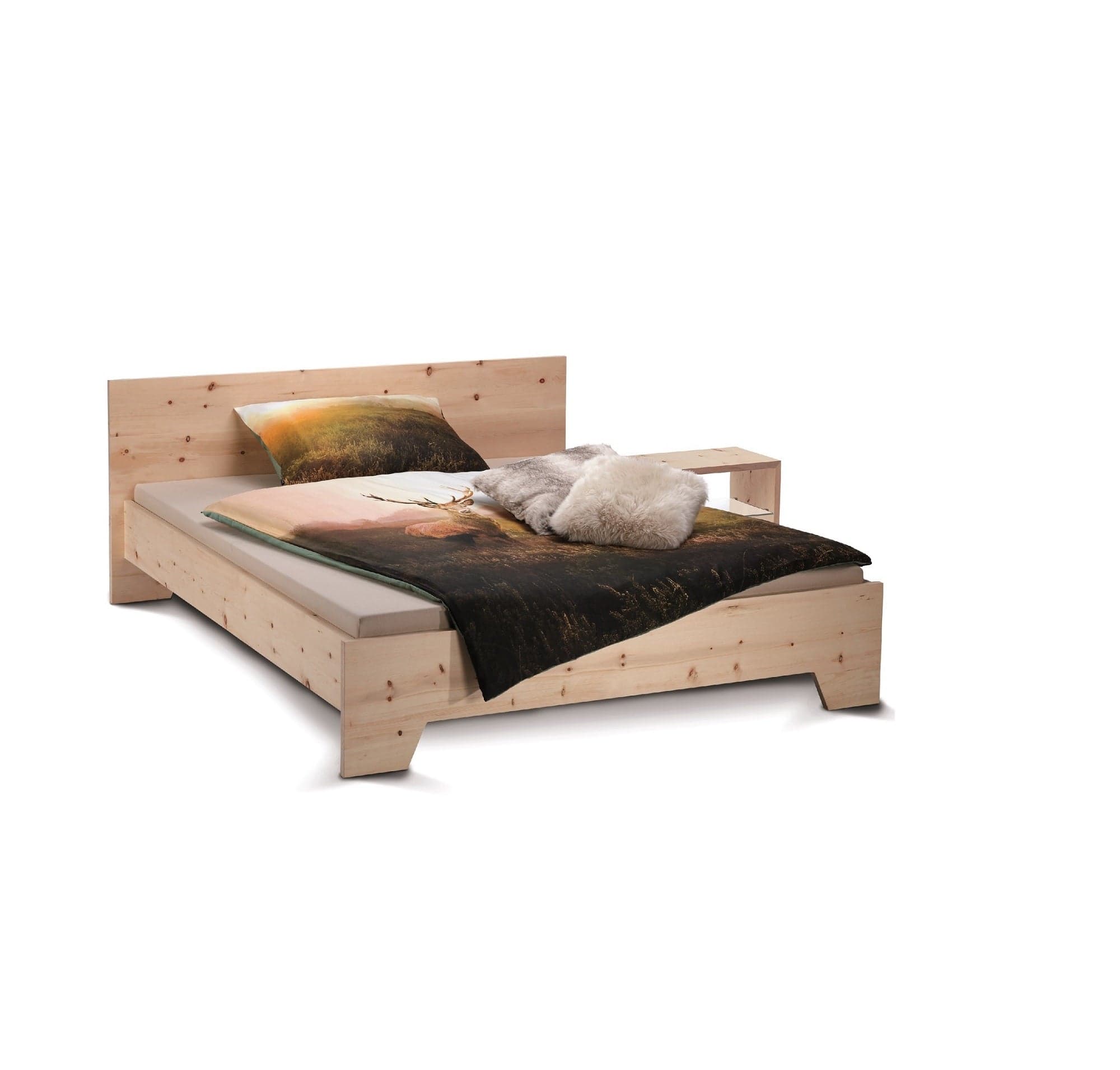 Zirbenbett 120x200 cm metallfrei in Zirbelkiefer, Holzmanufaktur Bett Sen