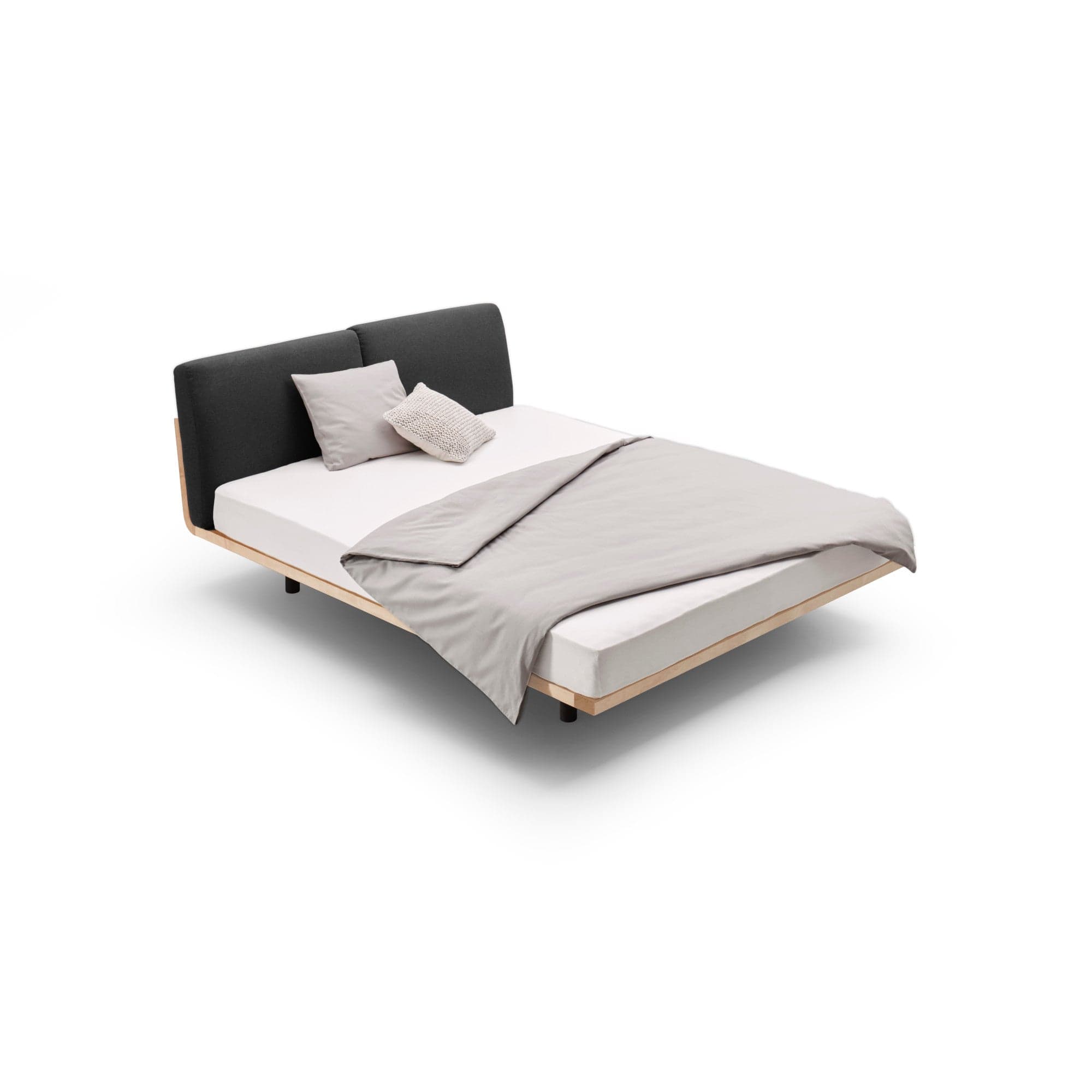 Schwebendes Bett SWING der Holzmanufaktur: Designer Bett 180x200 cm aus Ahorn massiv mit Holzrückenlehne.
