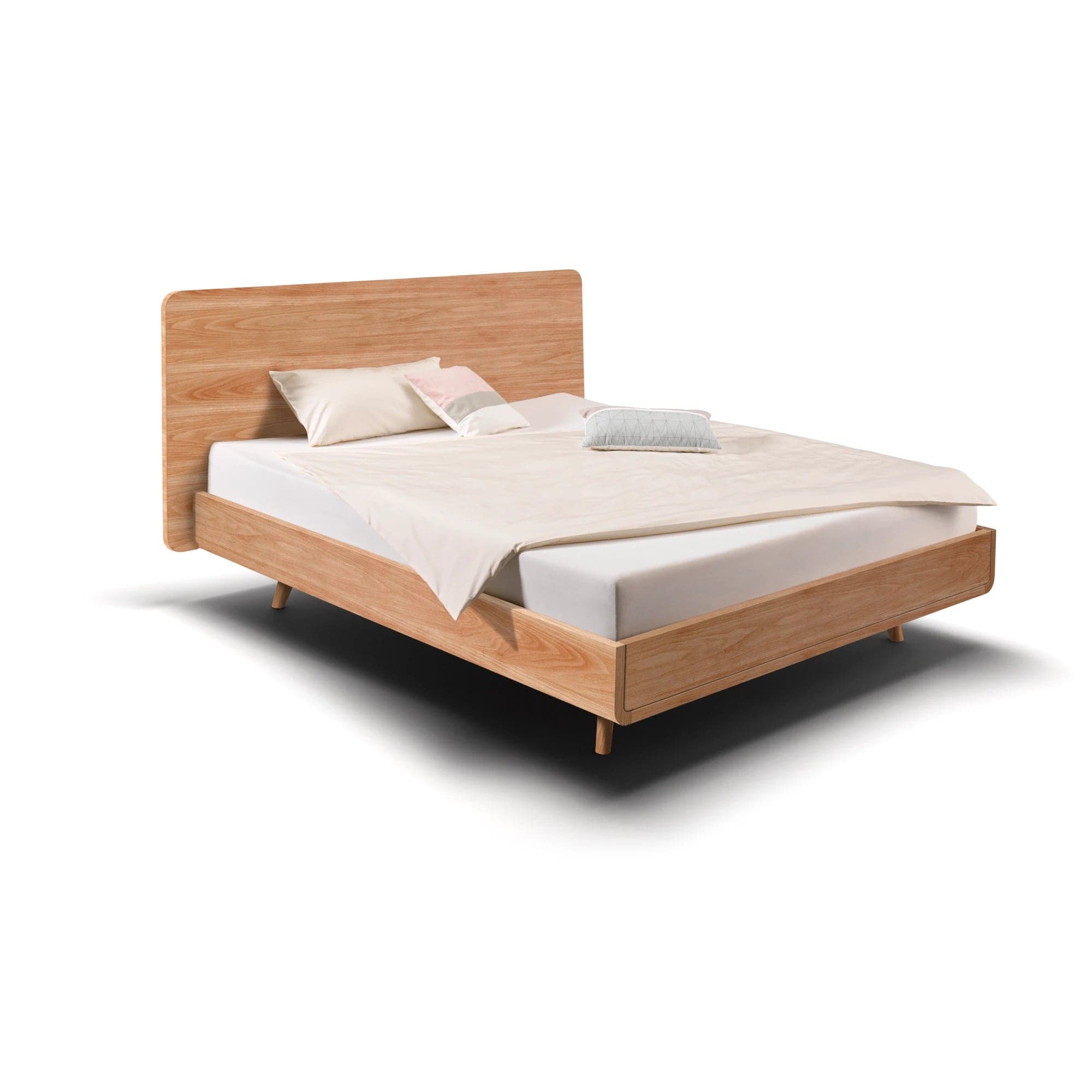 Bett TALOS aus massiver Buche mit hohem Holzkopfteil im Boxspring Look.