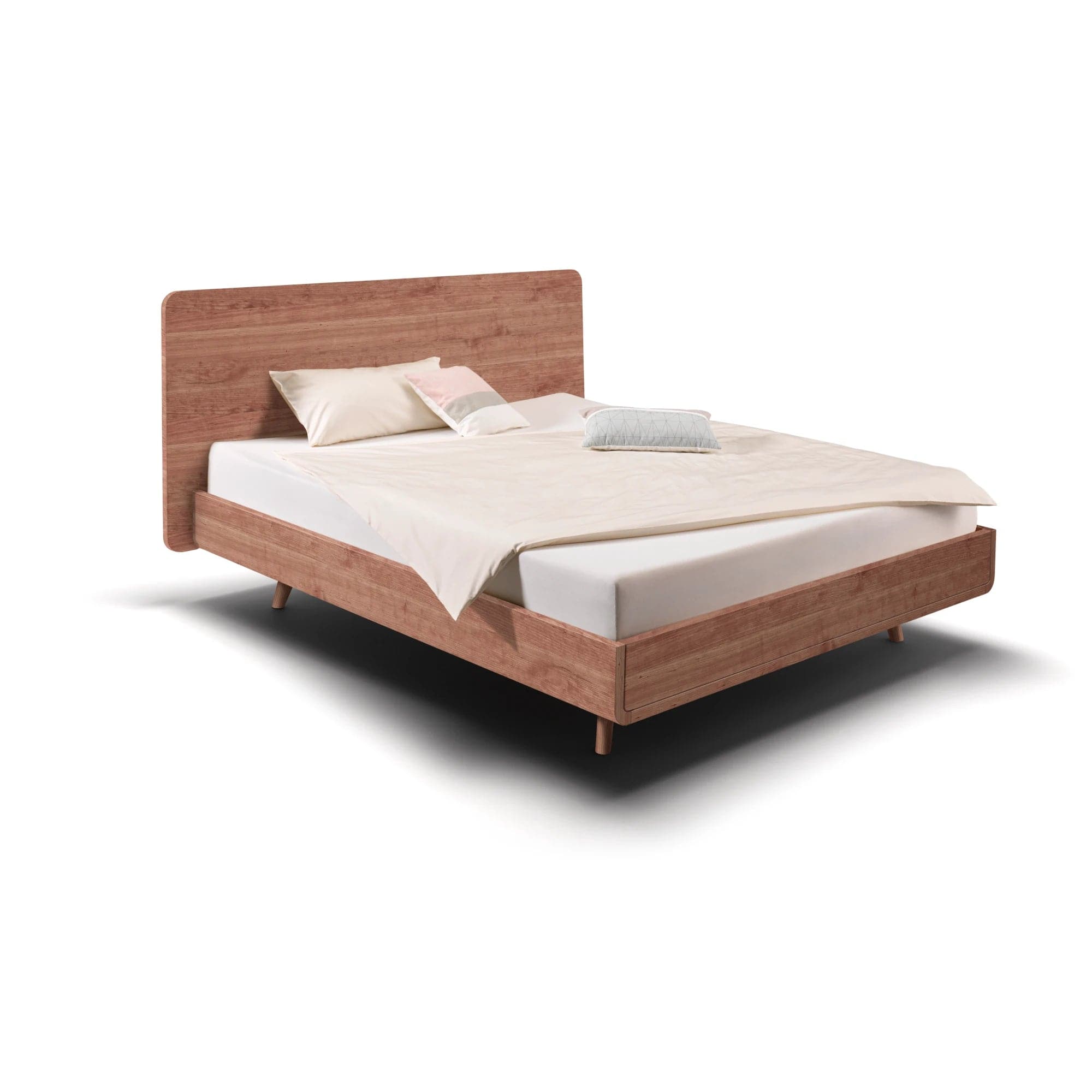 Bett TALOS aus Kirschbaum mit hohem Holzkopfteil im Boxspring Look.