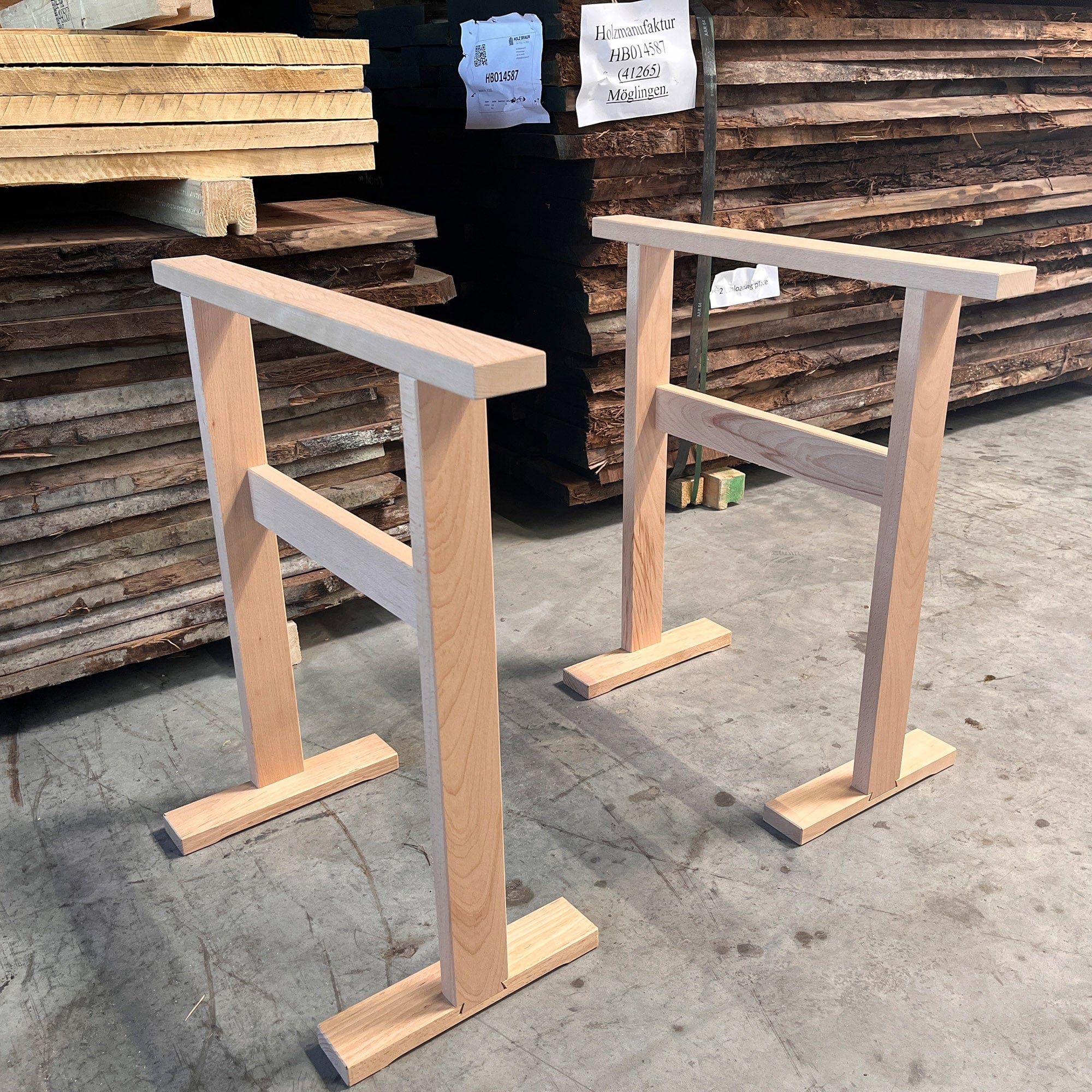 Tischböcke aus Massivholz, Kernbuche, Höhe: 73 cm (als Paar, zerlegbar)