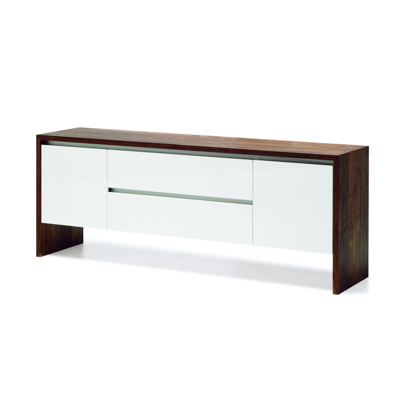 Sideboard aus Massivholz, Nussbaum mit weißer Front