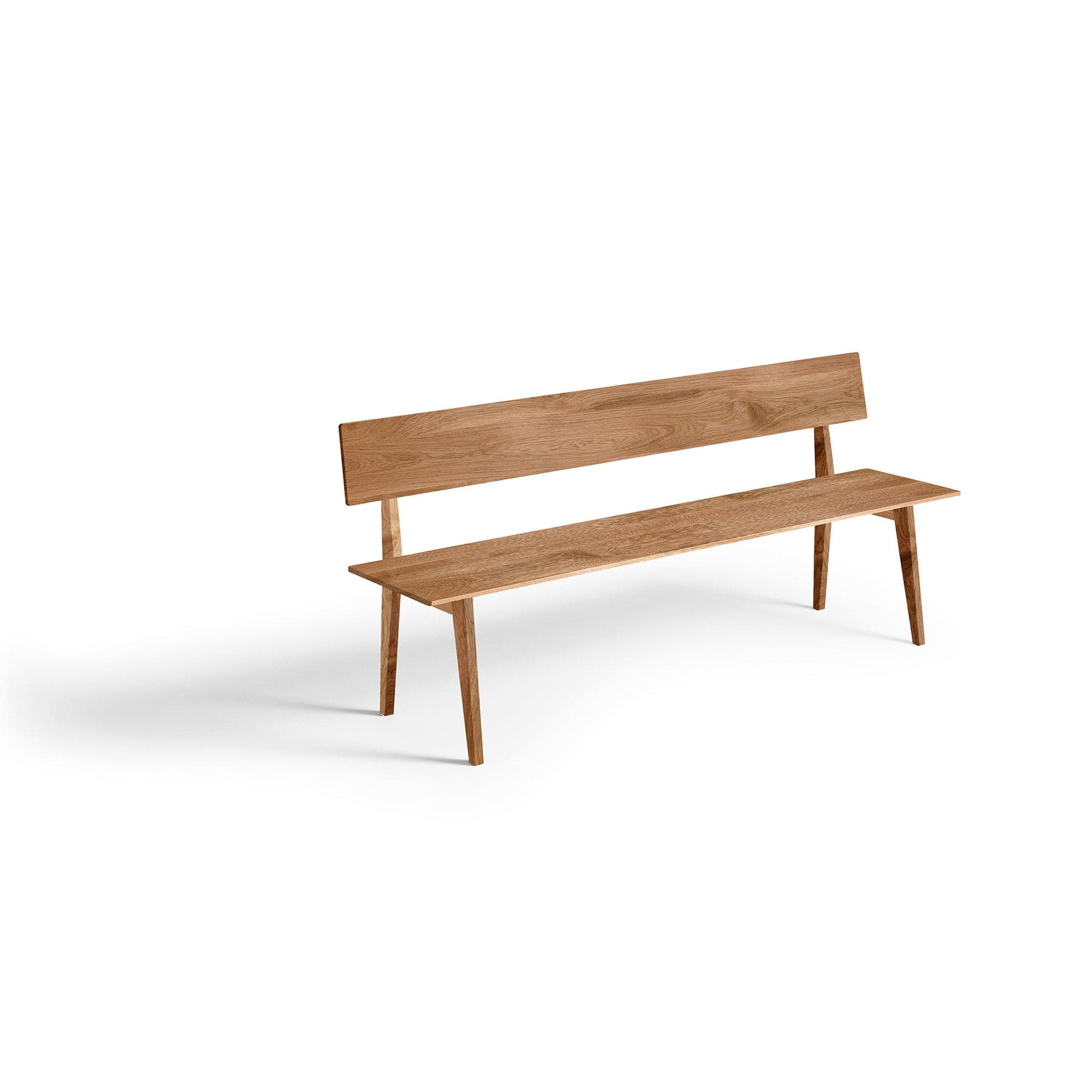 Leichte Sitzbank mit Lehne aus Massivholz in modernem Design in Wildeiche massiv