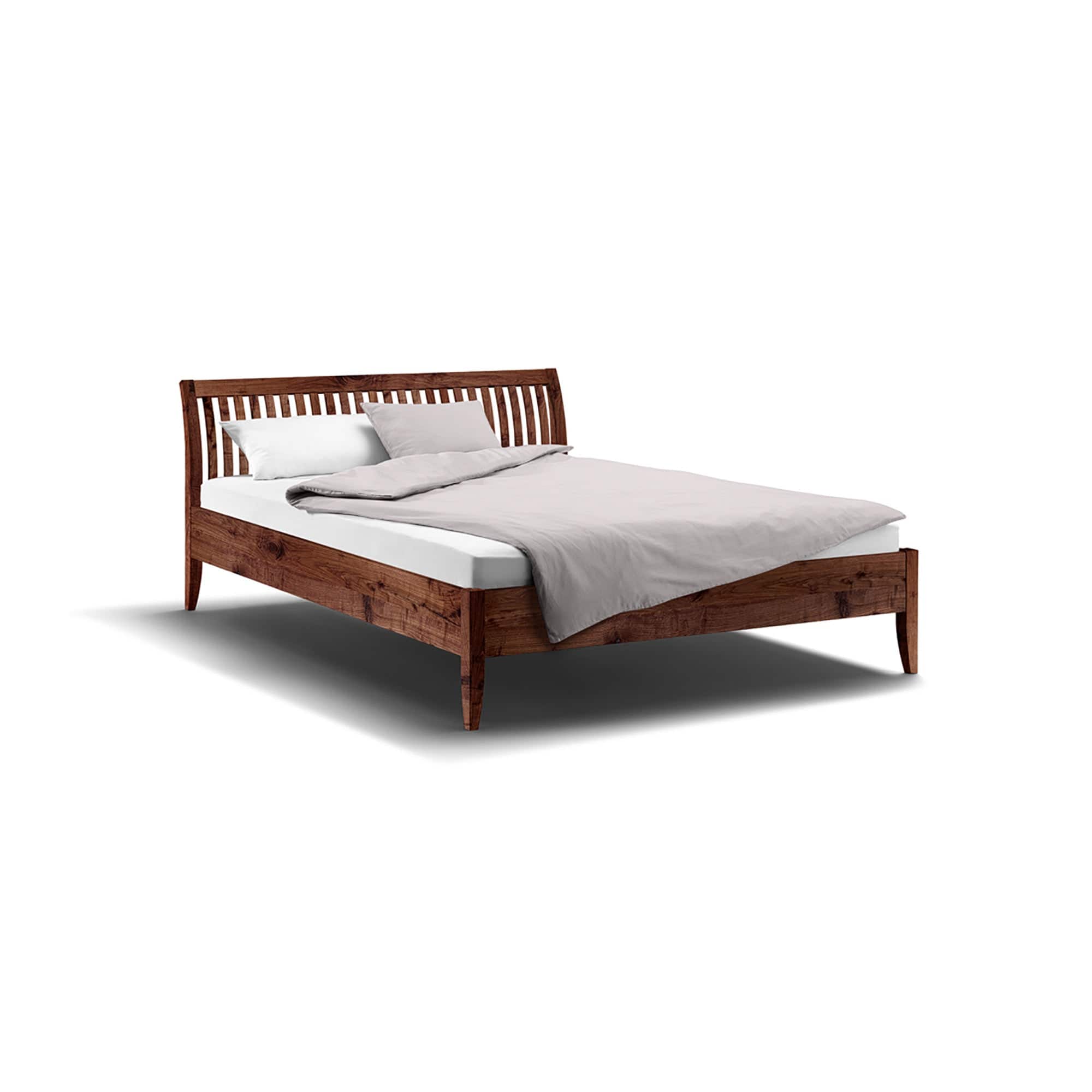 Holzmanufaktur Bett GADO in wildem Nussbaum, metallfrei