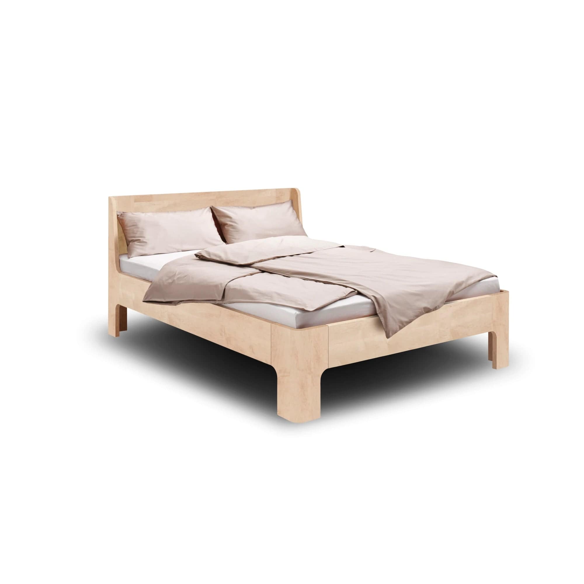 Metallfreies Bett GIRO mit Komforthöhe in massivem Ahorn