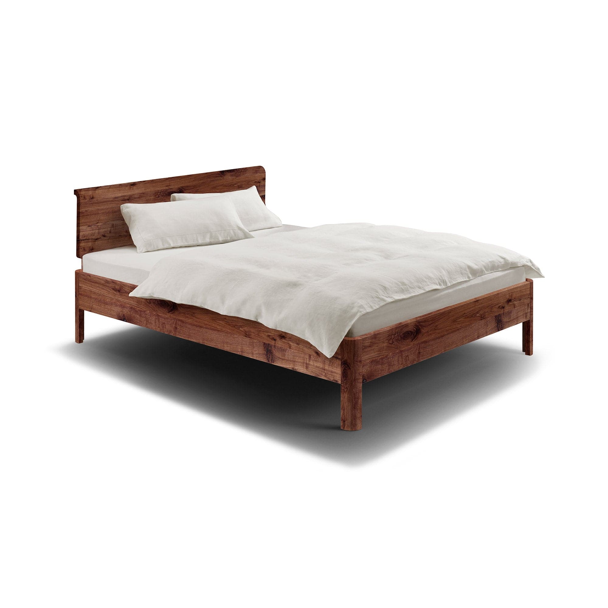 LOOP: Bettgestell 90x200 cm Massivholz Wildnuss, ein Klassiker der Holzmanufaktur in Komforthöhe.