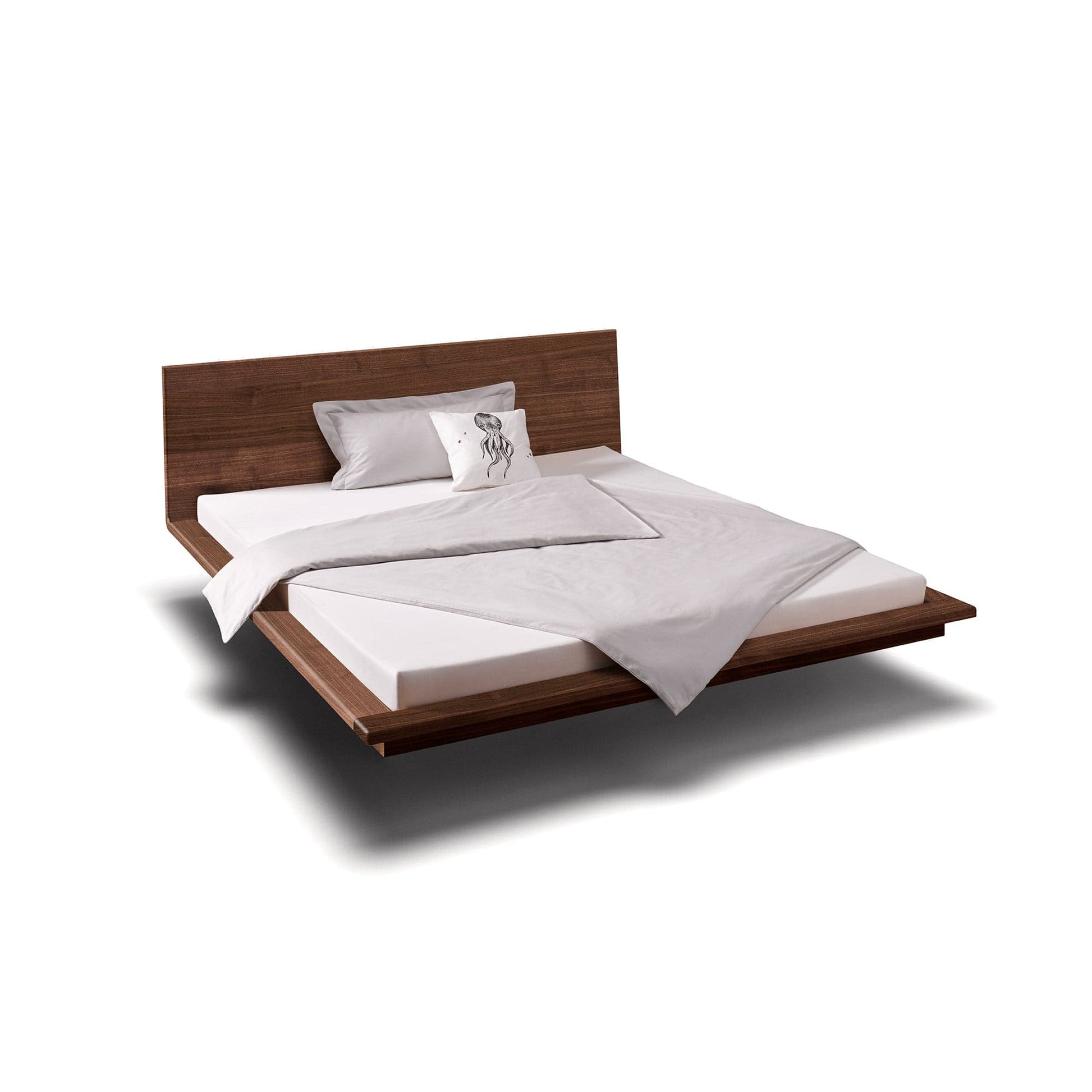 Holzmanufaktur Bett MATIS ist ein hochwertiges, schwebendes  Designerbett aus Nussbaum.