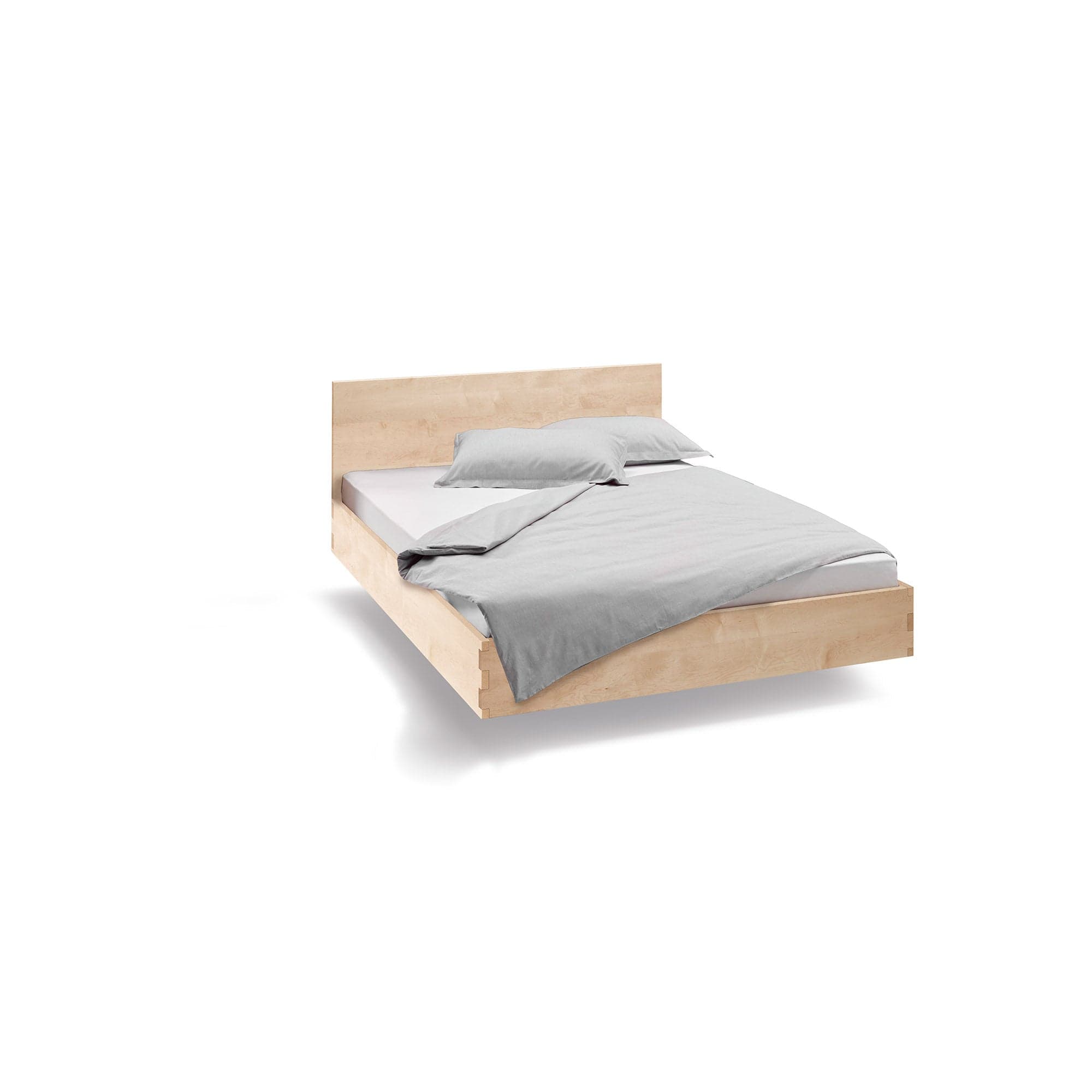 NAP, schwebendes Bett aus massivem Holz, hier in Ahorn 90x200 cm mit hoher Rückenehne.