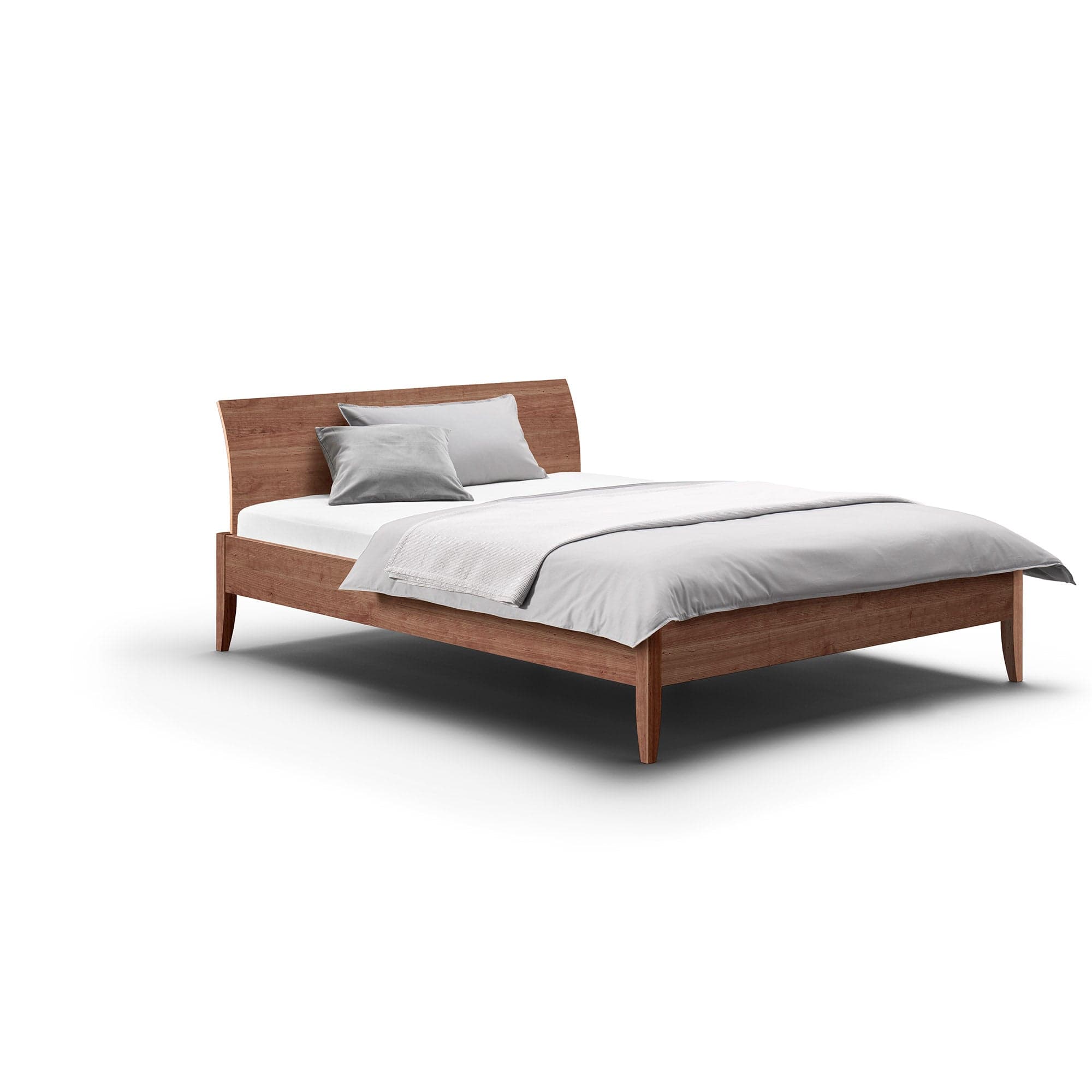 SANJA Naturholz King Size Bett metallfrei, mit biologischer Oberfläche, hier in Kirschbaum mit gebogener Einsteck-Rückenlehne.