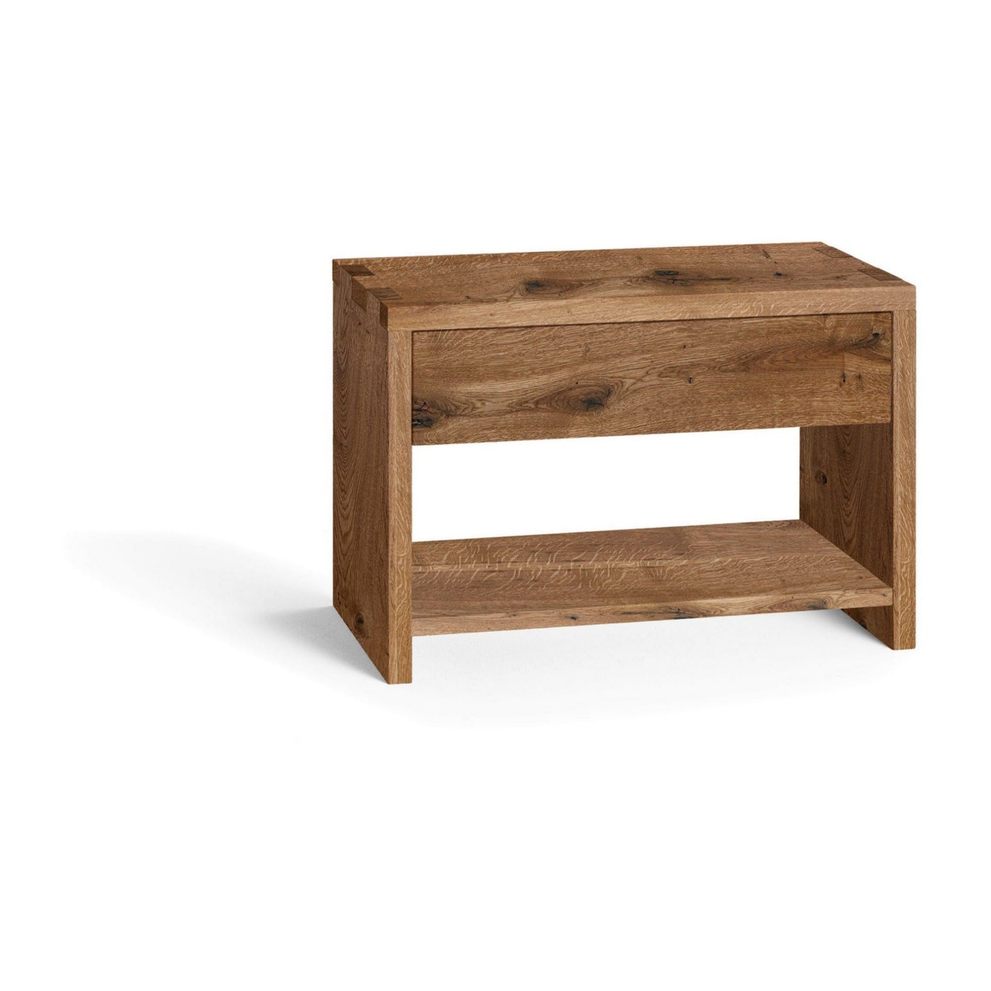 Holzmanufaktur NAP Nachttisch Schubkasten und Fachboden Wildeiche gebürstet / 49.2 x 34 x 35 / Holzboden