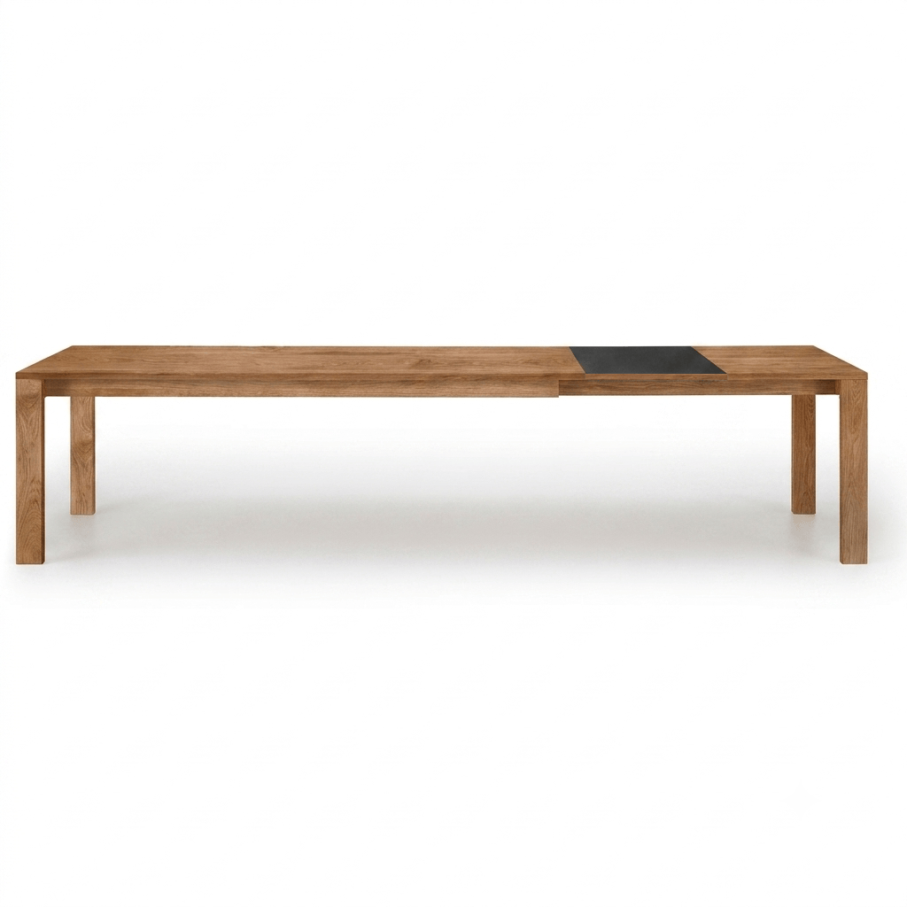 Holzmanufaktur ZOOM Tisch ausziehbar Eiche / 200 x 90 x 75 / 1 Einlegeplatte Holz & 1 Einlegeplatte Fenix schwarz